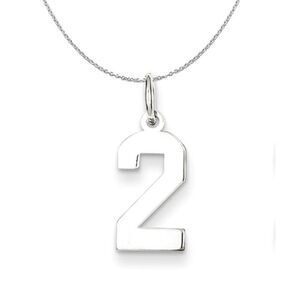 Silver, Athletic Collection Medium Polished Number 2 Necklace - 24 In